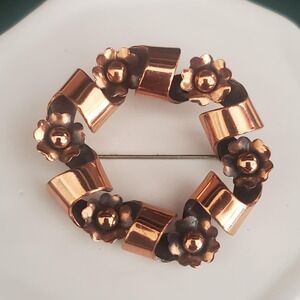 Renoir Copper Colored‎ Twisted Ribbon & Flower Garland Brooch Pin Vintage Signed